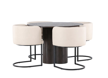 Venture Home & Furniture Fashion Olivia & Simrishamn Runda Matbord ⌀110 Mocca + Matstolar Beige