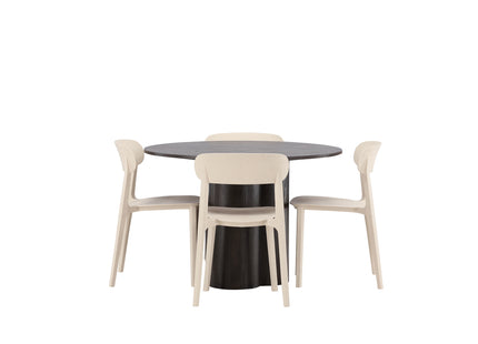 Venture Home Åstol & Olivia Matstolar 2-pack Beige + Runda Matbord ⌀110 Mocca