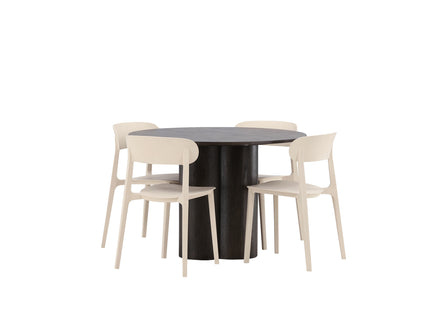 Venture Home Åstol & Olivia Matstolar 2-pack Beige + Runda Matbord ⌀110 Mocca