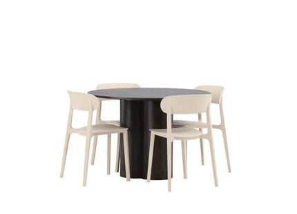 Venture Home Åstol & Olivia Matstolar 2-pack Beige + Runda Matbord ⌀110 Mocca
