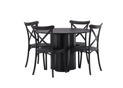 Venture Home Crosett & Olivia Matstolar 2-pack Svart + Runda Matbord ⌀110 Svart