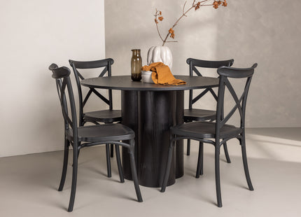 Venture Home Crosett & Olivia Matstolar 2-pack Svart + Runda Matbord ⌀110 Svart