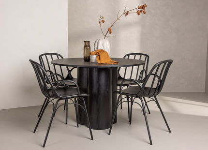 Venture Home Dyrön & Olivia Matstolar 2-pack Svart + Runda Matbord ⌀110 Svart