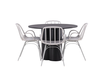 Venture Home Dyrön & Olivia Matstolar 2-pack Ljusgrå + Runda Matbord ⌀110 Svart