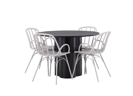 Venture Home Dyrön & Olivia Matstolar 2-pack Ljusgrå + Runda Matbord ⌀110 Svart