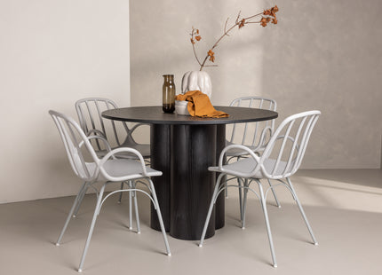 Venture Home Dyrön & Olivia Matstolar 2-pack Ljusgrå + Runda Matbord ⌀110 Svart