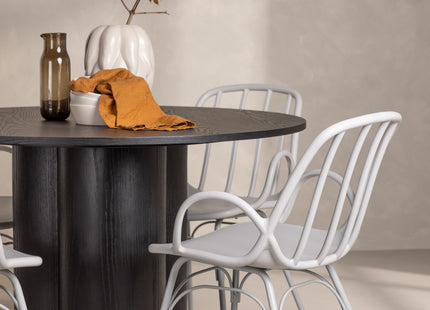 Venture Home Dyrön & Olivia Matstolar 2-pack Ljusgrå + Runda Matbord ⌀110 Svart