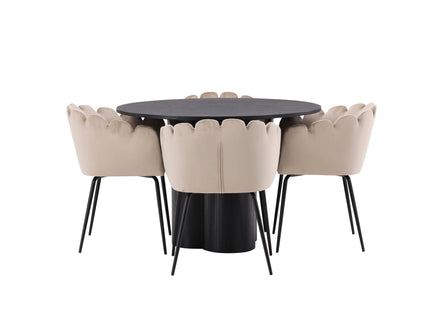 Furniture Fashion & Venture Home Limhamn & Olivia Matstolar Beige + Runda Matbord ⌀110 Svart