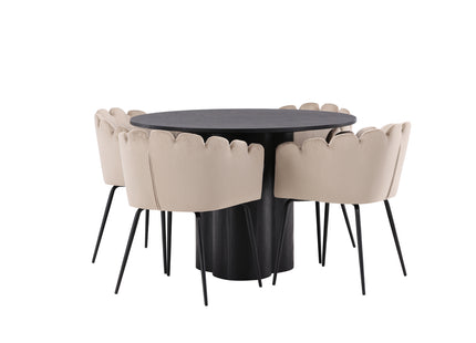 Furniture Fashion & Venture Home Limhamn & Olivia Matstolar Beige + Runda Matbord ⌀110 Svart
