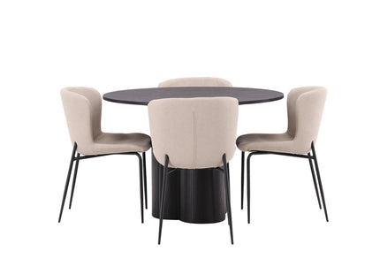 Venture Home Modesto & Olivia Matstolar 2-pack Beige + Runda Matbord ⌀110 Svart