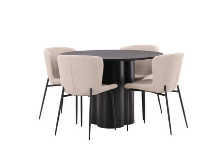 Venture Home Modesto & Olivia Matstolar 2-pack Beige + Runda Matbord ⌀110 Svart