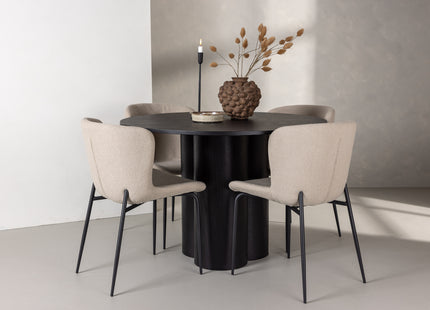 Venture Home Modesto & Olivia Matstolar 2-pack Beige + Runda Matbord ⌀110 Svart
