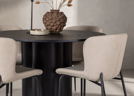 Venture Home Modesto & Olivia Matstolar 2-pack Beige + Runda Matbord ⌀110 Svart