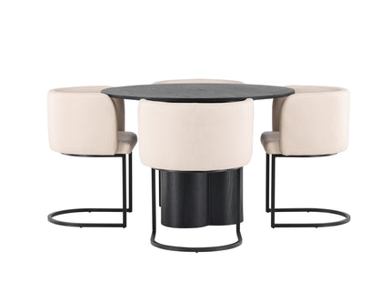 Venture Home & Furniture Fashion Olivia & Simrishamn Runda Matbord ⌀110 Svart + Matstolar Beige