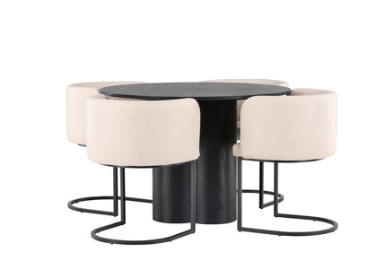 Venture Home & Furniture Fashion Olivia & Simrishamn Runda Matbord ⌀110 Svart + Matstolar Beige