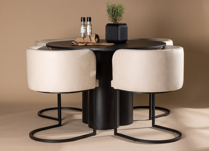 Venture Home & Furniture Fashion Olivia & Simrishamn Runda Matbord ⌀110 Svart + Matstolar Beige