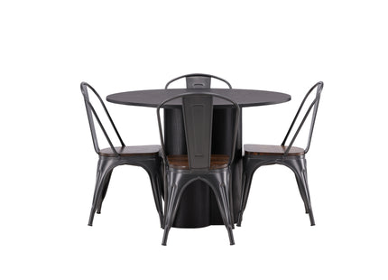 Venture Home Tempe & Olivia Matstolar 2-pack Valnöt + Runda Matbord ⌀110 Svart