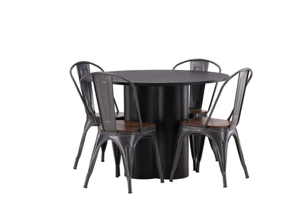 Venture Home Tempe & Olivia Matstolar 2-pack Valnöt + Runda Matbord ⌀110 Svart