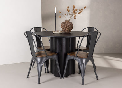 Venture Home Tempe & Olivia Matstolar 2-pack Valnöt + Runda Matbord ⌀110 Svart