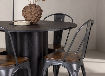 Venture Home Tempe & Olivia Matstolar 2-pack Valnöt + Runda Matbord ⌀110 Svart