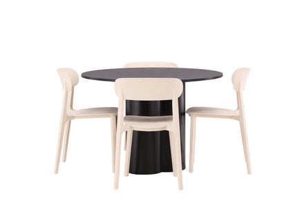 Venture Home Åstol & Olivia Matstolar 2-pack Beige + Runda Matbord ⌀110 Svart
