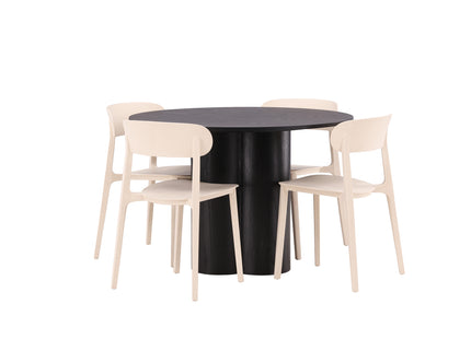 Venture Home Åstol & Olivia Matstolar 2-pack Beige + Runda Matbord ⌀110 Svart