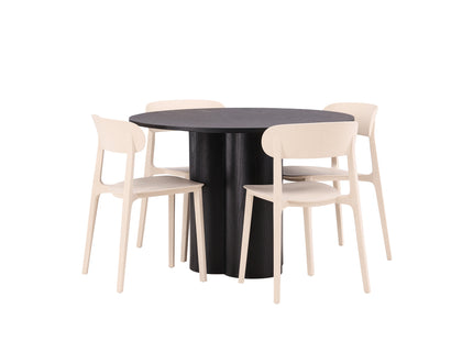 Venture Home Åstol & Olivia Matstolar 2-pack Beige + Runda Matbord ⌀110 Svart