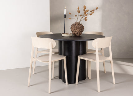Venture Home Åstol & Olivia Matstolar 2-pack Beige + Runda Matbord ⌀110 Svart