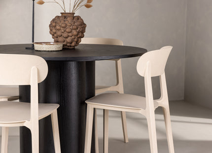 Venture Home Åstol & Olivia Matstolar 2-pack Beige + Runda Matbord ⌀110 Svart
