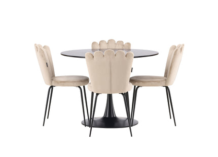 Furniture Fashion & Venture Home Limhamn & Glade Matstolar 2-pack Beige + Runda Matbord ⌀100 Svart