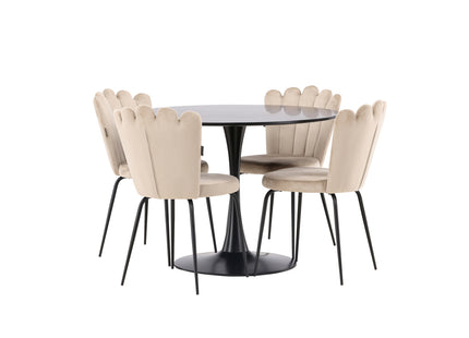 Furniture Fashion & Venture Home Limhamn & Glade Matstolar 2-pack Beige + Runda Matbord ⌀100 Svart