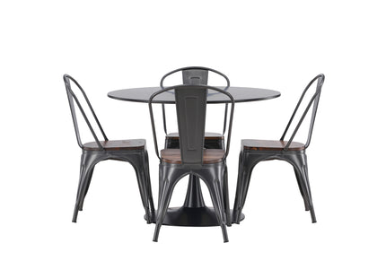 Venture Home Tempe & Glade Matstolar 2-pack Valnöt + Runda Matbord ⌀100 Svart