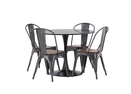 Venture Home Tempe & Glade Matstolar 2-pack Valnöt + Runda Matbord ⌀100 Svart