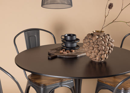 Venture Home Tempe & Glade Matstolar 2-pack Valnöt + Runda Matbord ⌀100 Svart