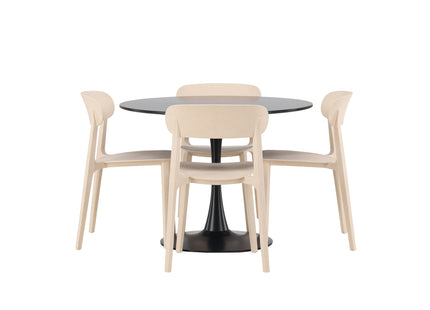 Venture Home Åstol & Glade Matstolar 2-pack Beige + Runda Matbord ⌀100 Svart
