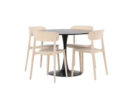 Venture Home Åstol & Glade Matstolar 2-pack Beige + Runda Matbord ⌀100 Svart