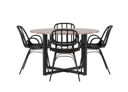Venture Home Durango & Dyrön Runda Matbord ⌀120 Valnöt + Matstolar 2-pack Svart