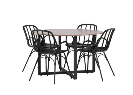 Venture Home Durango & Dyrön Runda Matbord ⌀120 Valnöt + Matstolar 2-pack Svart