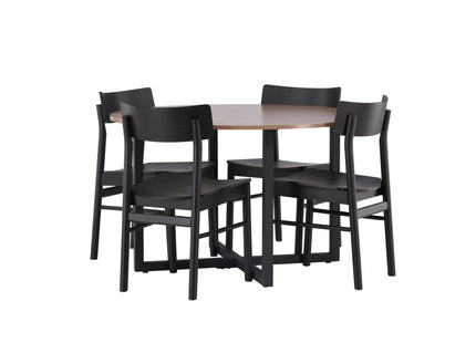 Venture Home Durango & Montros Runda Matbord ⌀120 Valnöt + Matstolar 2-pack Svart