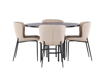 Venture Home & Furniture Fashion Modesto & Copenhagen Matstolar 2-pack Beige + Runda Matbord ⌀115 Mocca