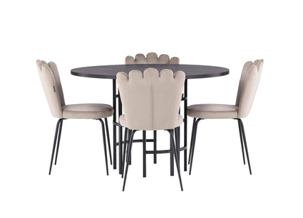 Furniture Fashion Limhamn & Copenhagen Matstolar 2-pack Beige + Runda Matbord ⌀115 Svart