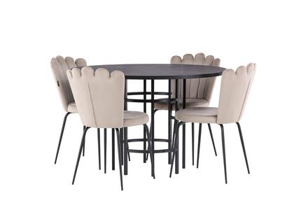 Furniture Fashion Limhamn & Copenhagen Matstolar 2-pack Beige + Runda Matbord ⌀115 Svart