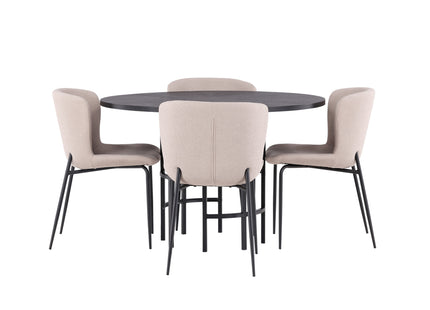 Venture Home & Furniture Fashion Modesto & Copenhagen Matstolar 2-pack Beige + Runda Matbord ⌀115 Svart