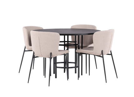 Venture Home & Furniture Fashion Modesto & Copenhagen Matstolar 2-pack Beige + Runda Matbord ⌀115 Svart
