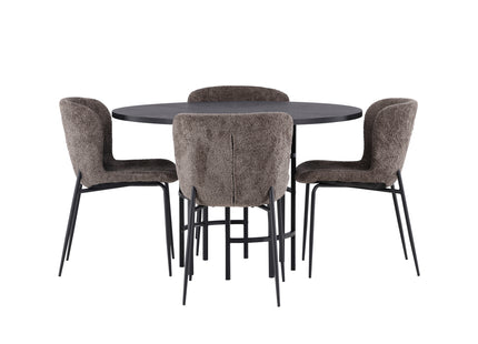 Venture Home & Furniture Fashion Modesto & Copenhagen Matstolar 2-pack Brun + Runda Matbord ⌀115 Svart