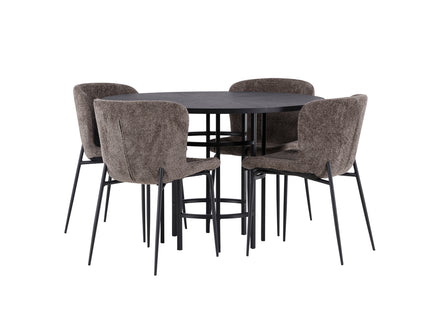 Venture Home & Furniture Fashion Modesto & Copenhagen Matstolar 2-pack Brun + Runda Matbord ⌀115 Svart