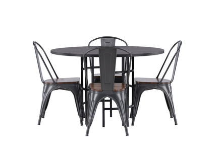 Venture Home & Furniture Fashion Tempe & Copenhagen Matstolar 2-pack Valnöt + Runda Matbord ⌀115 Svart