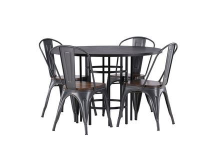 Venture Home & Furniture Fashion Tempe & Copenhagen Matstolar 2-pack Valnöt + Runda Matbord ⌀115 Svart