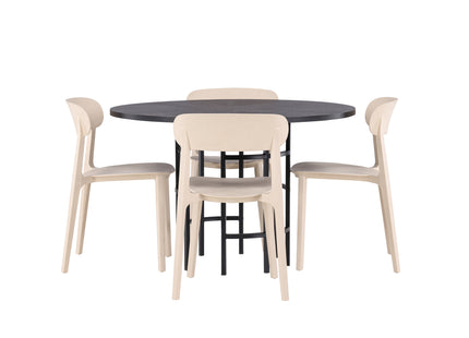 Venture Home & Furniture Fashion Åstol & Copenhagen Matstolar 2-pack Beige + Runda Matbord ⌀115 Svart