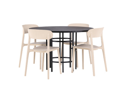 Venture Home & Furniture Fashion Åstol & Copenhagen Matstolar 2-pack Beige + Runda Matbord ⌀115 Svart